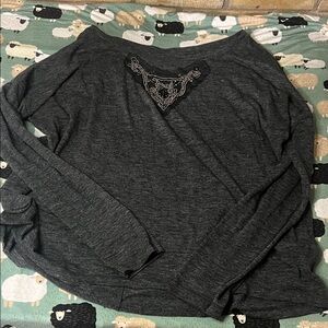 Aerie Dark Gray Sweatshirt with Lace Accent